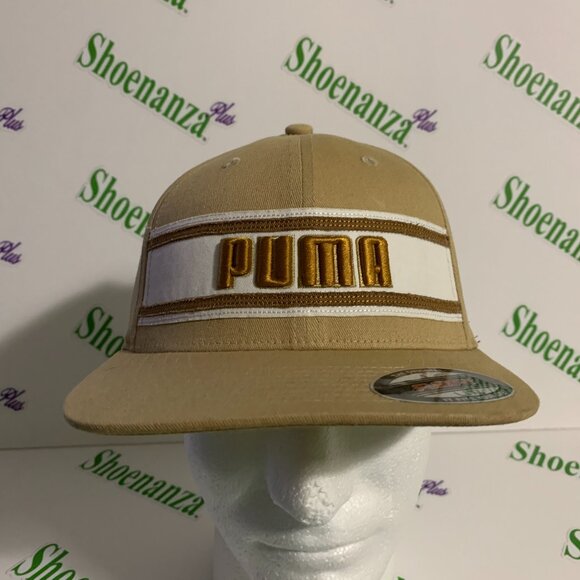 PUMA Hat Baseball Cap Flat Bill FlexFit Mens Beige Brown White L / XL - Picture 1 of 7